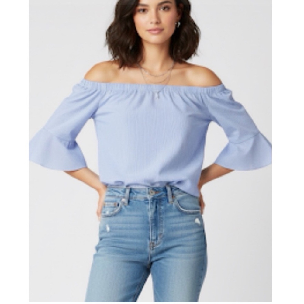 Sweet Wanderer Classic Off The Shoulder Bell Sleeves Pinstripe Blouse Small